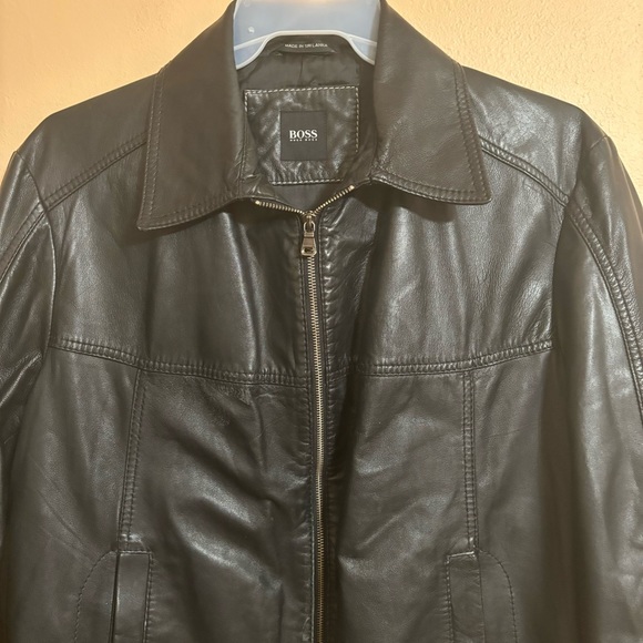 Boss by Hugo Boss Alekson Black Goatskin Leather Zip-Up Jacket 46R Moto Biker XL - Picture 5 of 7